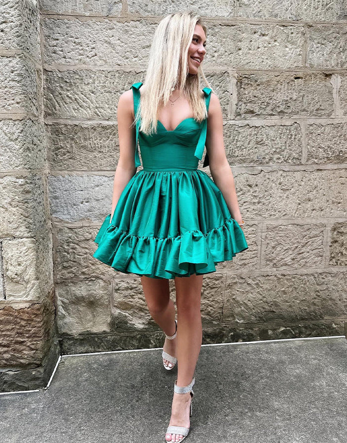 Weitese Dress A-Line Sweetheart Homecoming Dress Satin Sleeveless Ruffles Lace Up Party Dress